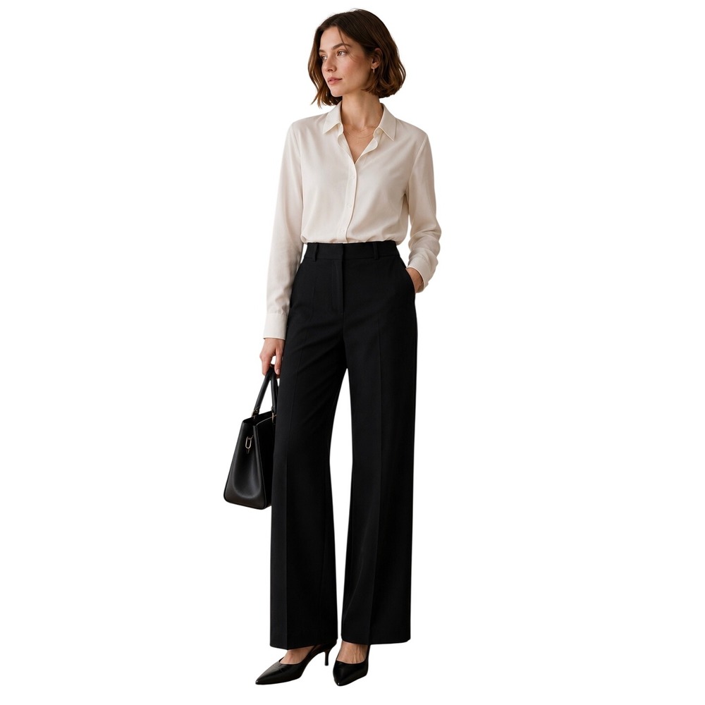 Quince Black Wide Leg Dress Pants Size 6 Quiet Luxury Minimalist Office Career